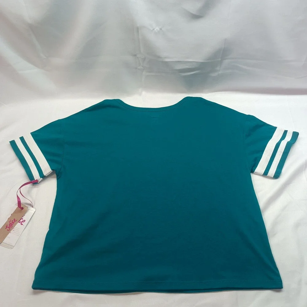 Justice Girls Varsity 2004 Graphic T-Shirt Teal Green Short Sleeve Size L 12/14